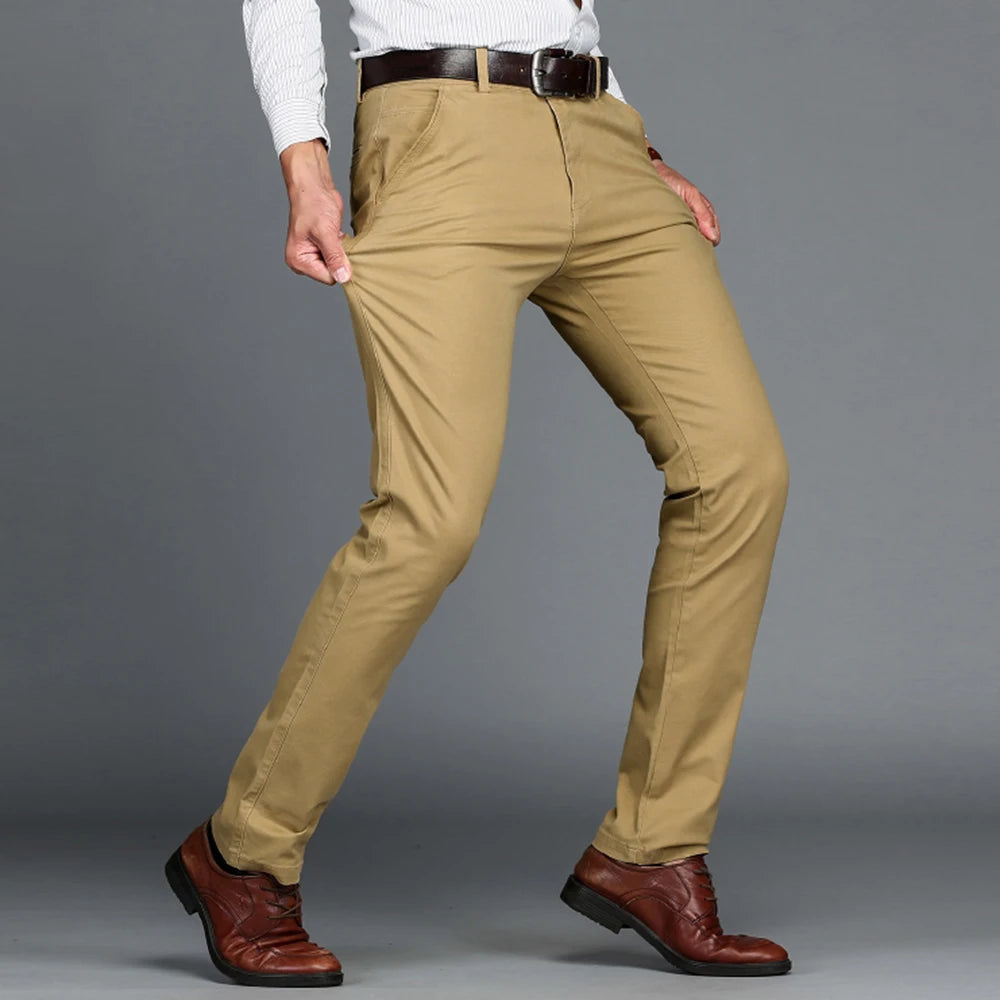 Mens Pants Cotton Casual  Stretch male trousers man long Straight High Quality 4 color Plus size pant suit  42 44 46 - Shoppiline