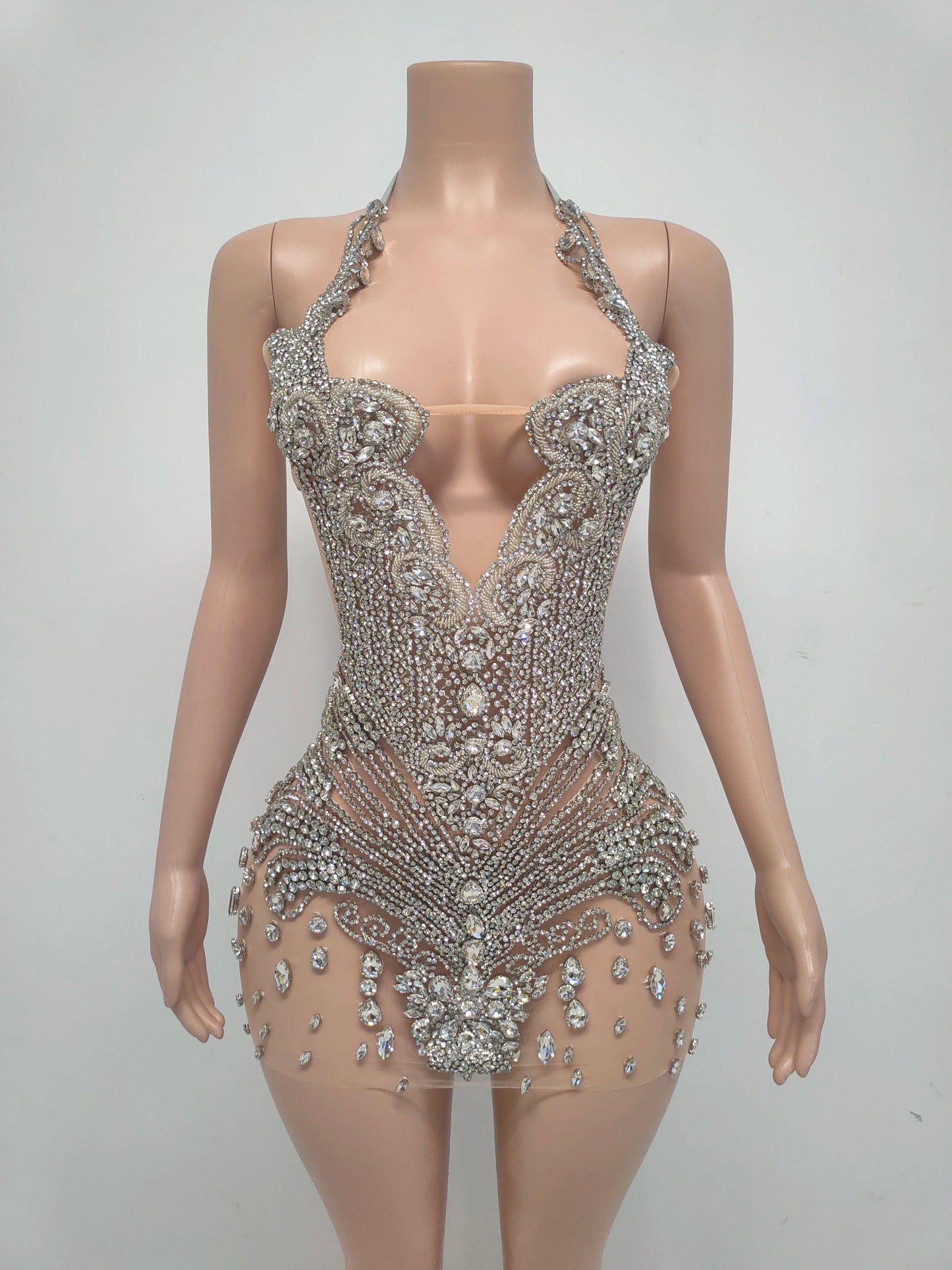 Ocstrade Fashion Night Club Wear Dress Rhinestone Sexy Women Clothing Halter Club Elegant Sparkly Crystal Dresses for Party - Shoppiline