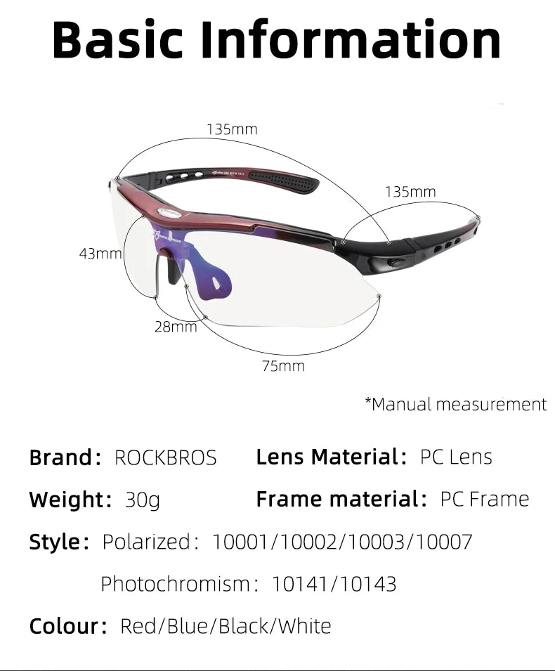 ROCKBROS Cycling Polarized glasses Bike Sunglasses Outdoor Sports Sunglasses MTB PC Goggles Eyewear 5/3 Lens Bicycle Accessory - Shoppiline