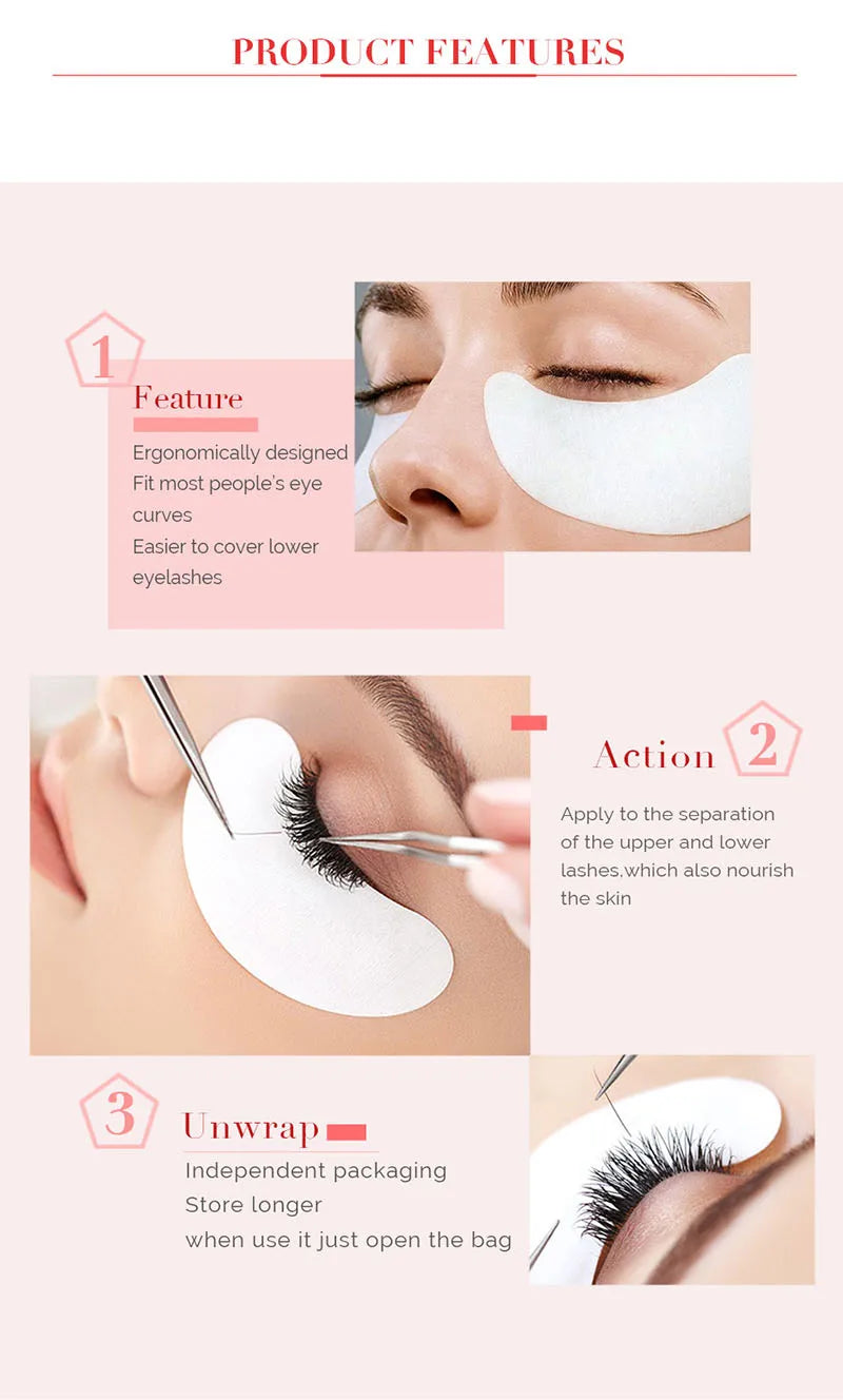 50/500/1000 Stück Hydrogel-Pads für Wimpernverlängerung, Unteraugenpads, Wimpernsticker, Tools, Großhandel LAUKISS