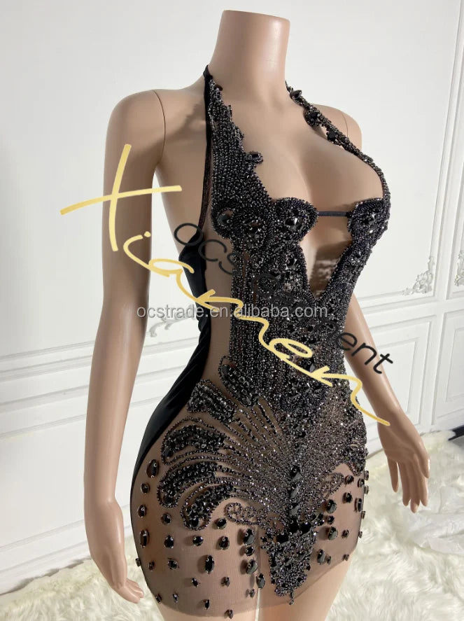 Ocstrade Fashion Night Club Wear Dress Rhinestone Sexy Women Clothing Halter Club Elegant Sparkly Crystal Dresses for Party - Shoppiline
