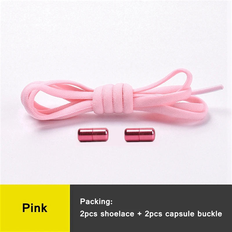 NEW 1 Pair Round Color Elastic Shoelaces Lock No Tie Shoelace Metal Easy to Remove Suitable for All Shoes Lazy Lace 21 Colors