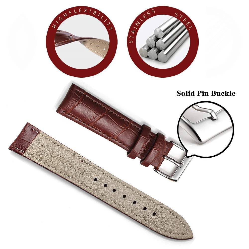 Premium Genuine Leather Watchbands 12/14/16/18/19/20/21/22/24 mm Watch Band Strap High Quality Wrist Belt Bracelet + Tool