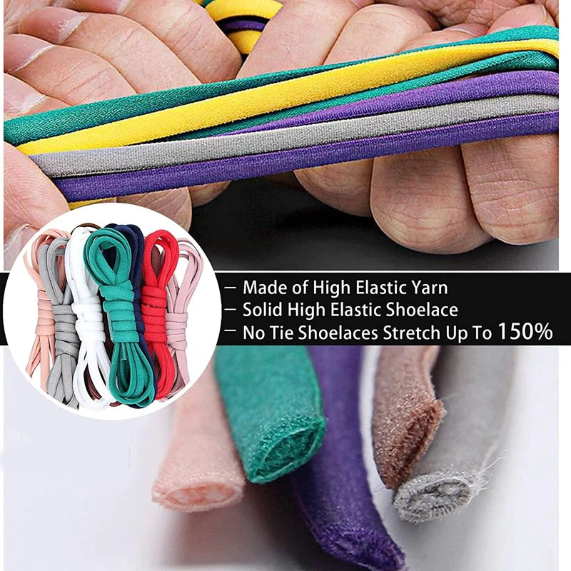 NEW 1 Pair Round Color Elastic Shoelaces Lock No Tie Shoelace Metal Easy to Remove Suitable for All Shoes Lazy Lace 21 Colors