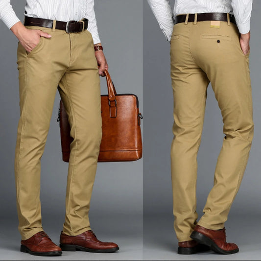 Mens Pants Cotton Casual  Stretch male trousers man long Straight High Quality 4 color Plus size pant suit  42 44 46 - Shoppiline
