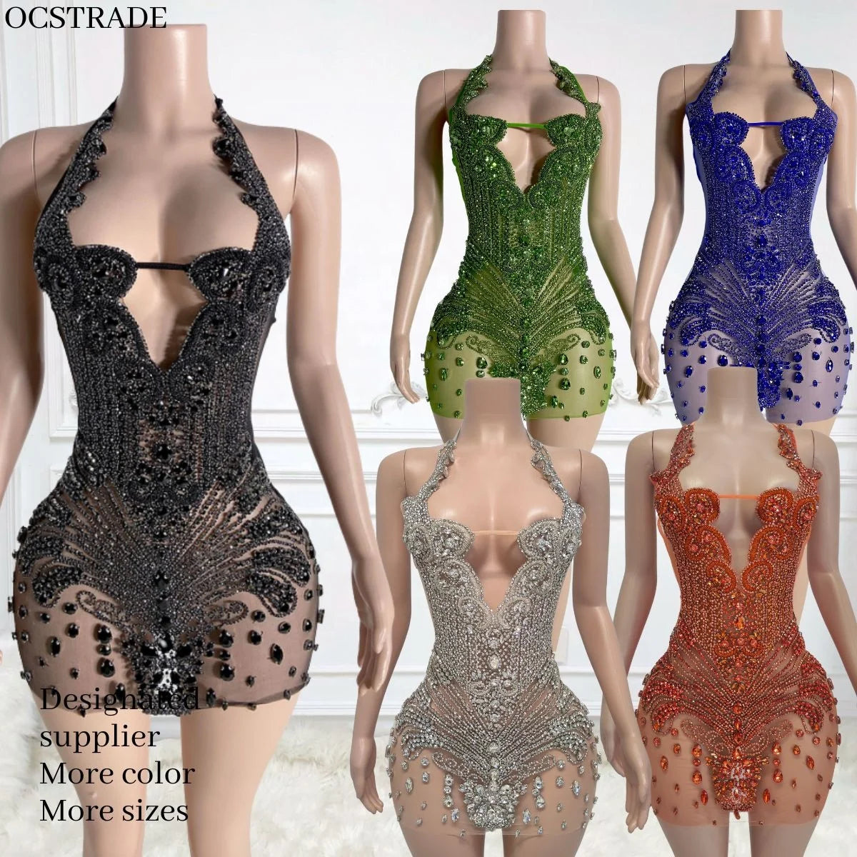 Ocstrade Fashion Night Club Wear Dress Rhinestone Sexy Women Clothing Halter Club Elegant Sparkly Crystal Dresses for Party - Shoppiline