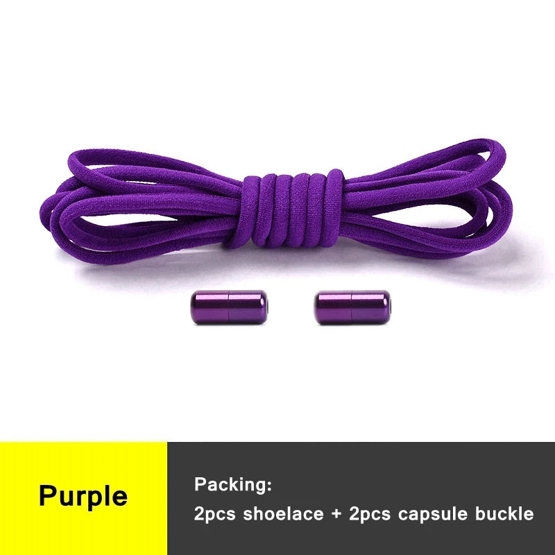 NEW 1 Pair Round Color Elastic Shoelaces Lock No Tie Shoelace Metal Easy to Remove Suitable for All Shoes Lazy Lace 21 Colors