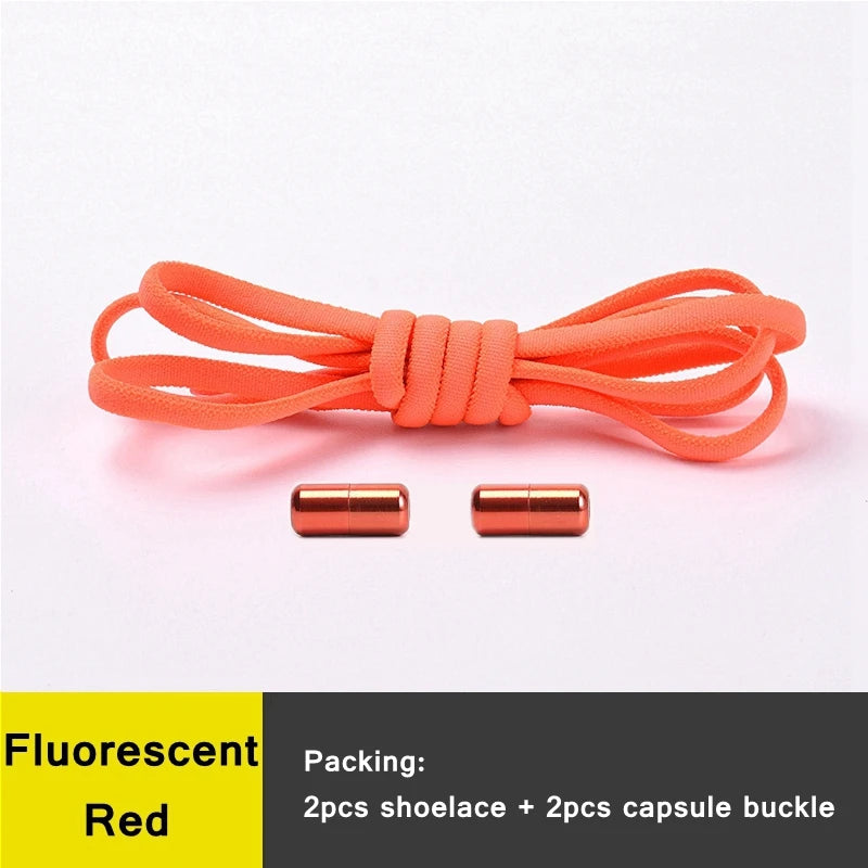 NEW 1 Pair Round Color Elastic Shoelaces Lock No Tie Shoelace Metal Easy to Remove Suitable for All Shoes Lazy Lace 21 Colors