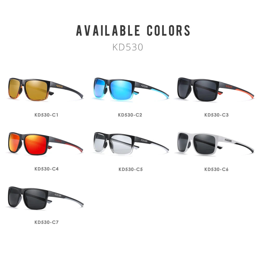 KDEAM New Polarized Men's Sunglasses Square Outdoor Photochromic Sun Glasses Women Non-Slip Nose Pad Full Accessories Included