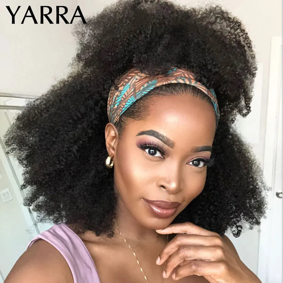 Afro Kinky Curly Echthaar Stirnband Perücke für schwarze Frauen 180% Dichte Brasilianisches Remy Voll maschinell hergestellt 100% Echthaar YARRA