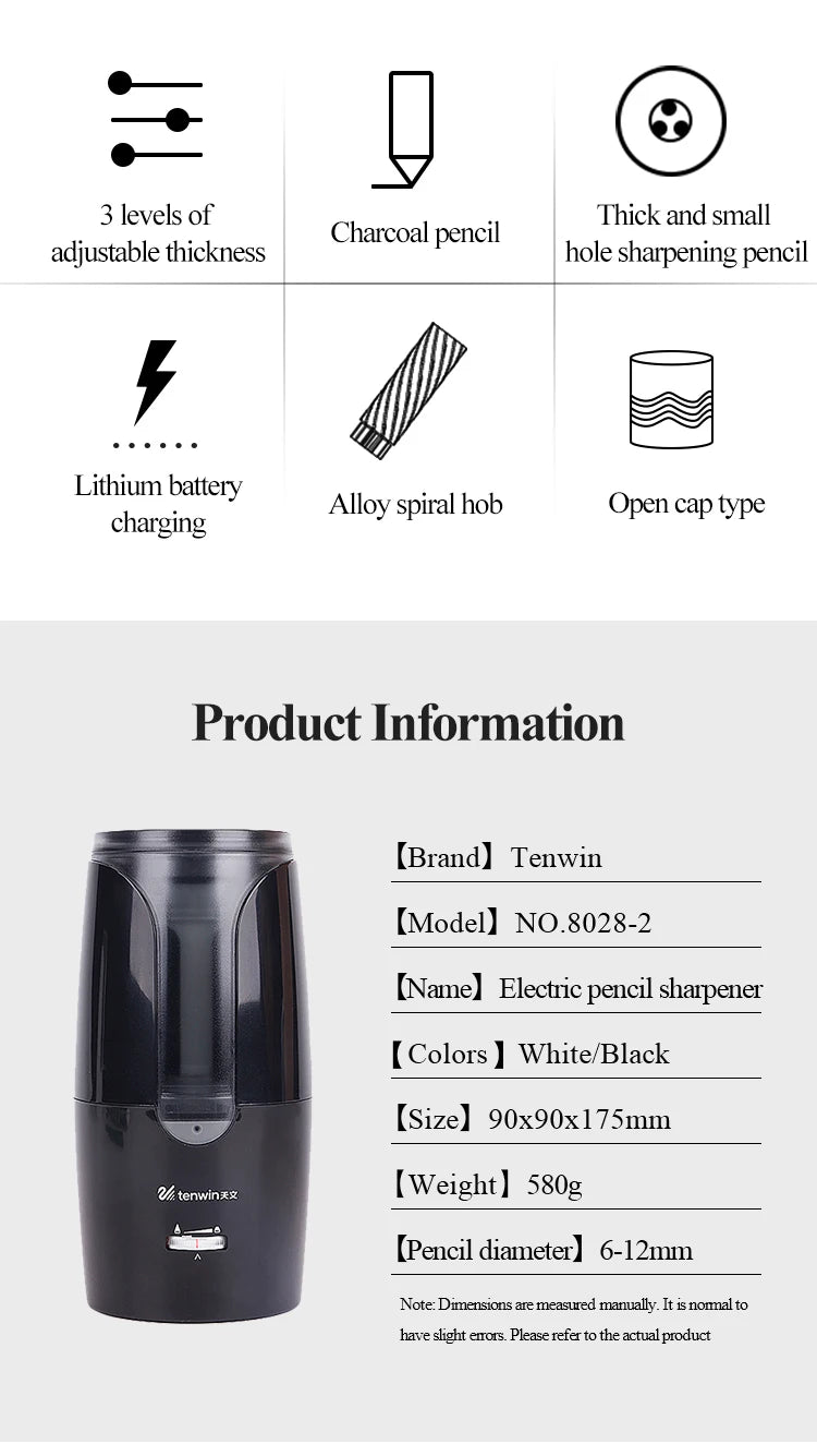 Tenwin Automatic Electric Pencil Sharpener For Colored Pencils Sharpen Mechanical Office School Supplies Stationery Free Ship - Shoppiline