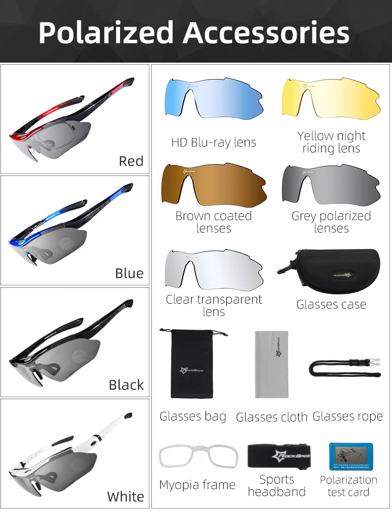 ROCKBROS Cycling Polarized glasses Bike Sunglasses Outdoor Sports Sunglasses MTB PC Goggles Eyewear 5/3 Lens Bicycle Accessory - Shoppiline