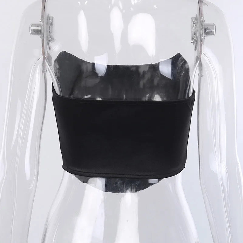Haut court corset sexy sans manches à épaules dénudées, débardeur féminin, sous-vêtement bustier dos nu uni