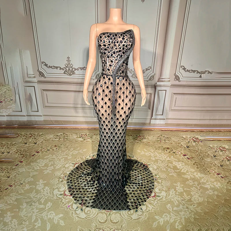 Novance Y2848-F Trend Products 2024 Transparent Luxury Wedding Dress Rhinestone Sexy Women Clothing With Tassel - Shoppiline