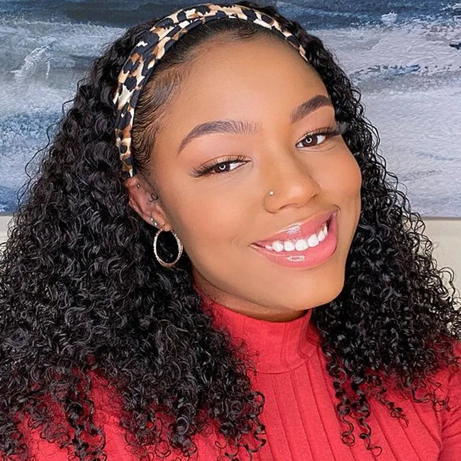 Kinky Curly Headband Wig Human Hair MYLOCKME Curly Human Hair Wigs for Women Full Machine Wig 180% Density