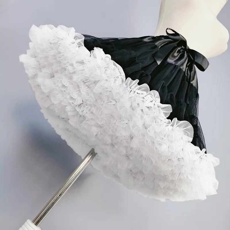 Lowest Pirce Womens 2-Layered Pleated Tulle Petticoat White Black Tutu Puffy Party Cosplay Skirt Lolita Cosplay Bridal Crinoline