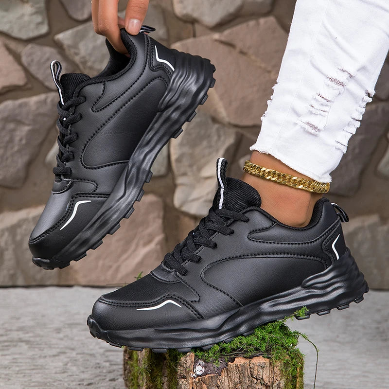 Autumn Men's Shoes 2024 New Trend Versatile Thick Sole Elevated Leather Sports and Casual Zapatos Running Shoes for Women - Shoppiline