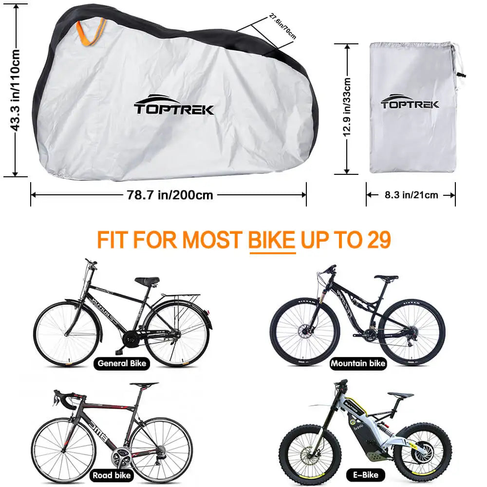 Housse de vélo Toptrek imperméable, protection contre la neige et la pluie, protection UV, protection contre la poussière pour vélo, housse de protection étanche 210T