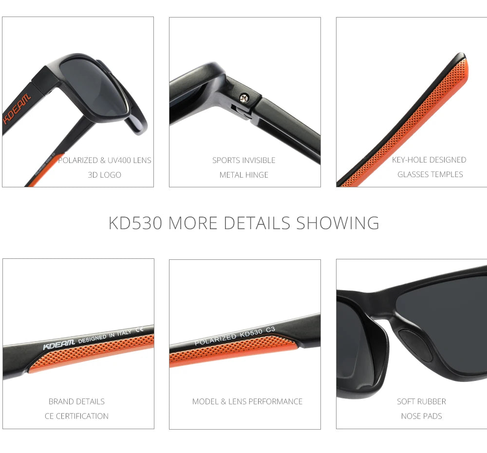 KDEAM New Polarized Men's Sunglasses Square Outdoor Photochromic Sun Glasses Women Non-Slip Nose Pad Full Accessories Included