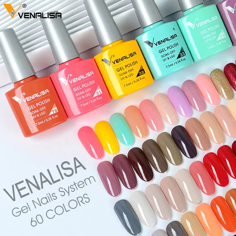 Venalisa 7.5ml Nail Gel Polish 60 Color Glitter Color Nail Varnish For Nail Art Manicure Top Coat Soak Off Enamel UV Gel Varnish