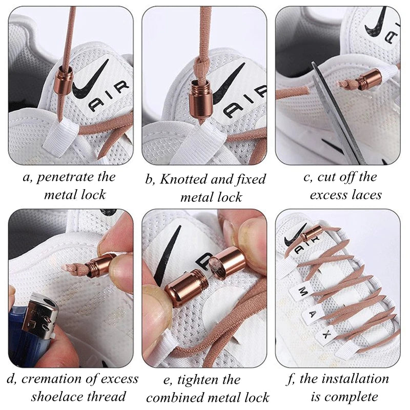 NEW 1 Pair Round Color Elastic Shoelaces Lock No Tie Shoelace Metal Easy to Remove Suitable for All Shoes Lazy Lace 21 Colors