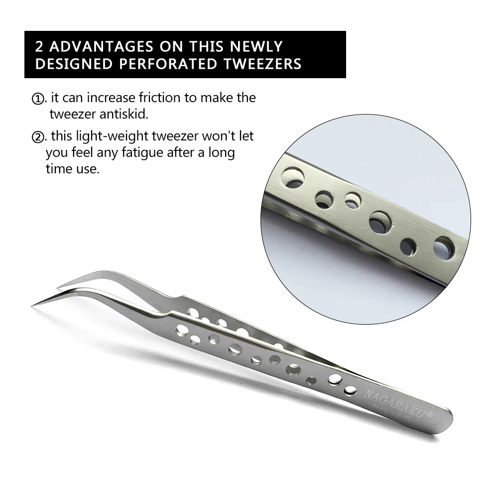 NAGARAKU Stainless Steel Straight Curved Nail Volume Eyelash Accurate Tweezers Nippers Pointed Clip Set Makeup Tools