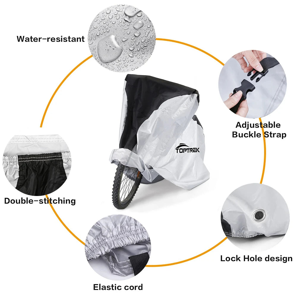 Housse de vélo Toptrek imperméable, protection contre la neige et la pluie, protection UV, protection contre la poussière pour vélo, housse de protection étanche 210T