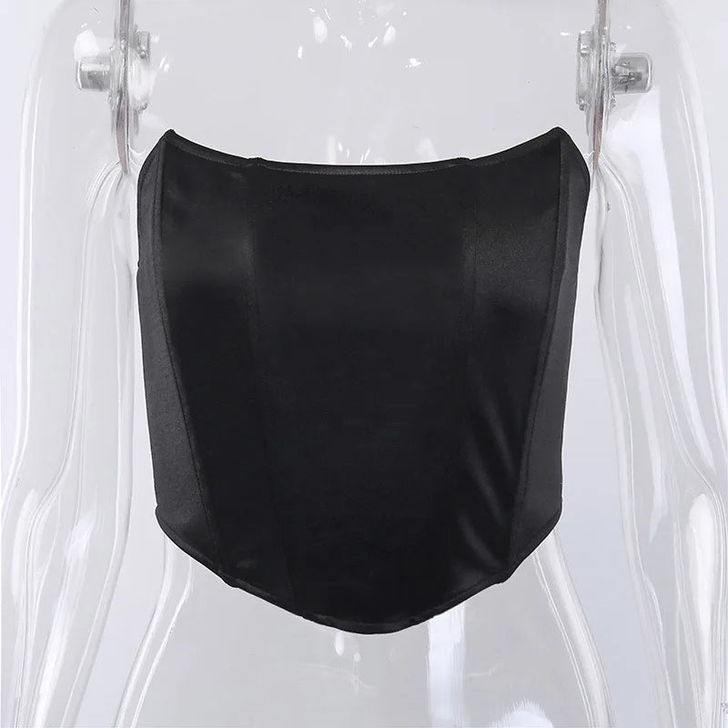 Haut court corset sexy sans manches à épaules dénudées, débardeur féminin, sous-vêtement bustier dos nu uni
