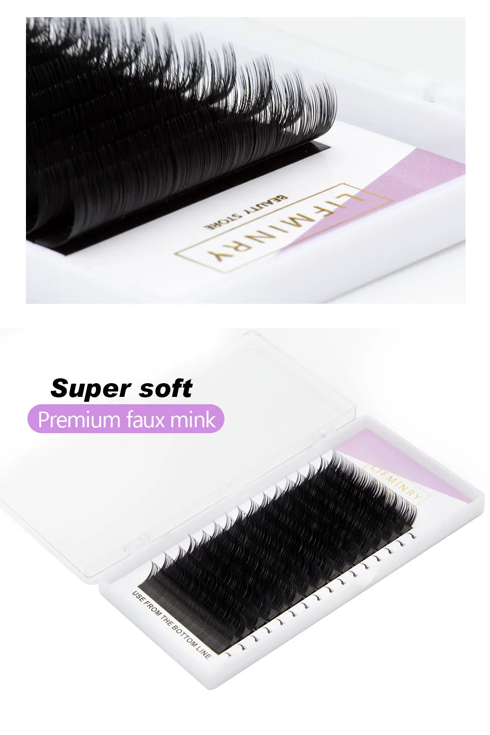 LIFMINRY 16 lines of imitation ermine eyelashes, professional eyelashes, soft ermine eyelashes extension