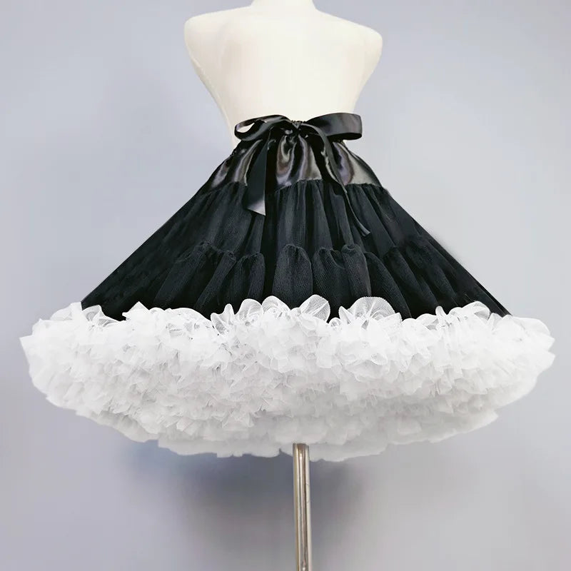 Lowest Pirce Womens 2-Layered Pleated Tulle Petticoat White Black Tutu Puffy Party Cosplay Skirt Lolita Cosplay Bridal Crinoline