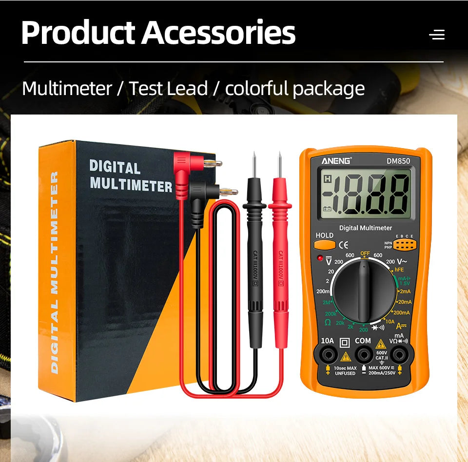 ANENG DM850 Digital Multimeter Automatic Professional 1999 Counts Auto AC/DC Votage Tester Ohm Current Ammeter Detector Tool