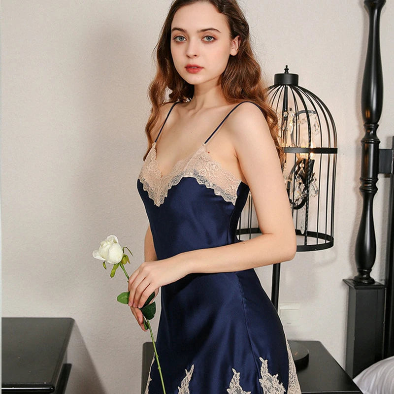Summer & Spring Satin Silk Clothing Sexy Lingerie Lace Robe Dress Nightdress Nightgown Sleepwear for Ladies - Shoppiline