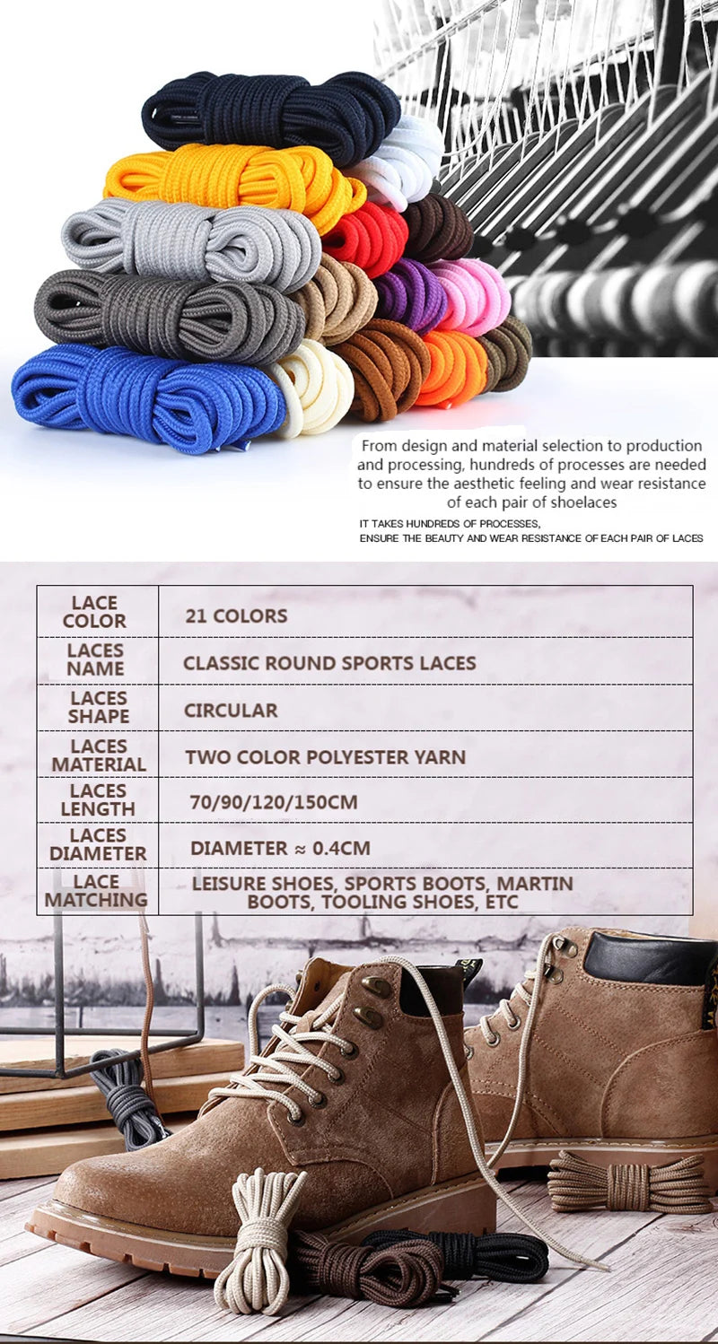 21 Farben Runde Schnürsenkel Polyester Einfarbige Schnürsenkel Outdoor Freizeit Sneakers Stiefel Schuhe Schnürsenkel 70cm/90cm/120cm/150cm 1 Paar