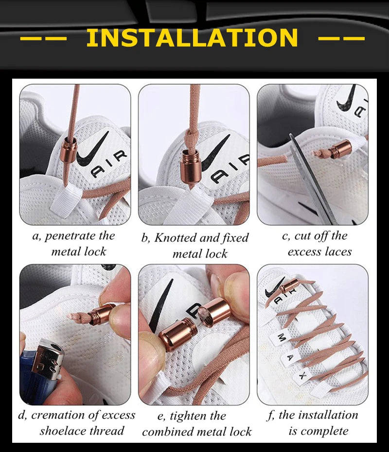 NEW 1 Pair Round Color Elastic Shoelaces Lock No Tie Shoelace Metal Easy to Remove Suitable for All Shoes Lazy Lace 21 Colors