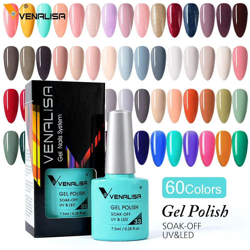Venalisa 7.5ml Nail Gel Polish 60 Color Glitter Color Nail Varnish For Nail Art Manicure Top Coat Soak Off Enamel UV Gel Varnish