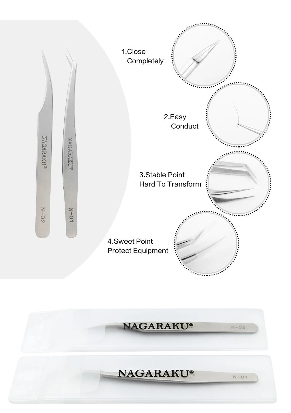 NAGARAKU Stainless Steel Straight Curved Nail Volume Eyelash Accurate Tweezers Nippers Pointed Clip Set Makeup Tools