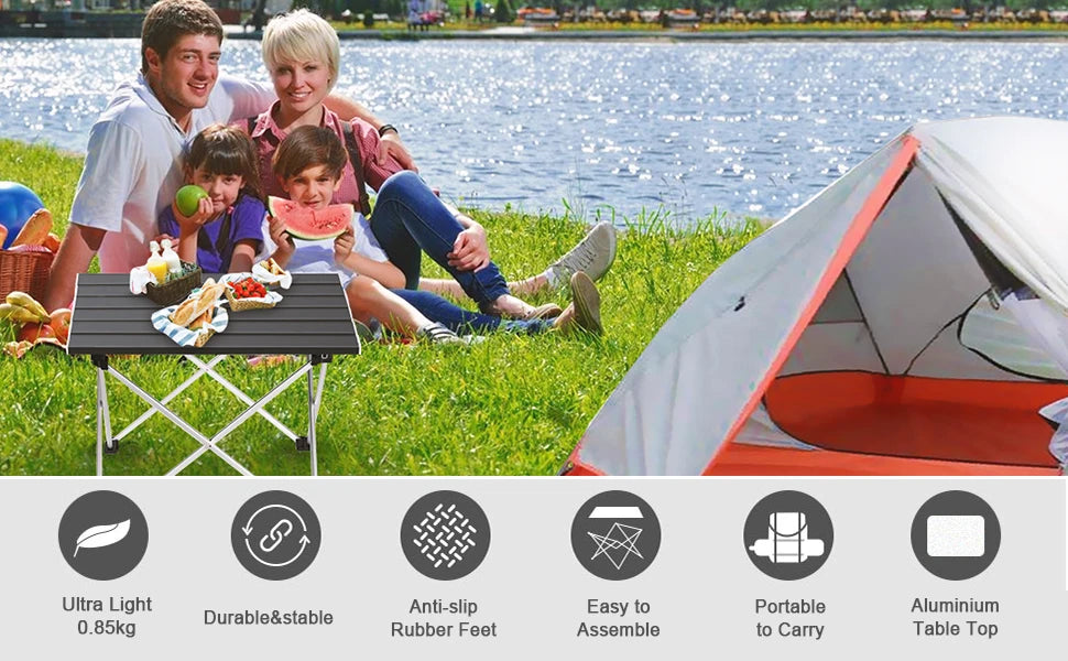 Table de camping pliante portable ultralégère, bureau de dîner extérieur pliable en alliage d'aluminium haute résistance pour fête de jardin, pique-nique, barbecue