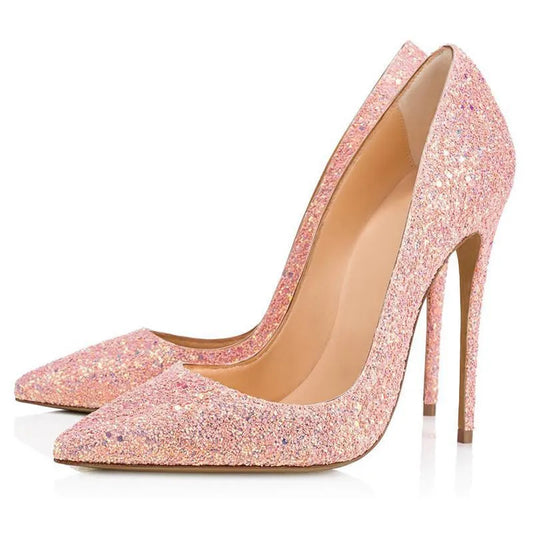 Women's Sexy Classic Glitter Bridal Shoes — Pointy Toe 12cm High Heels Stiletto Pumps - Shoppiline