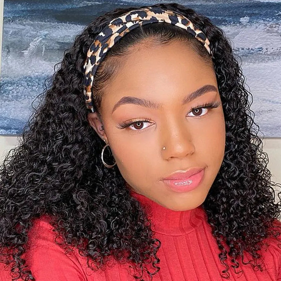 Kinky Curly Headband Wig Human Hair MYLOCKME Curly Human Hair Wigs for Women Full Machine Wig 180% Density