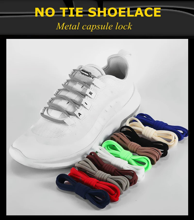 NEW 1 Pair Round Color Elastic Shoelaces Lock No Tie Shoelace Metal Easy to Remove Suitable for All Shoes Lazy Lace 21 Colors