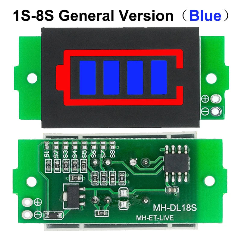 1S-4S-8S Single 3.7V Lithium Battery Capacity Indicator Module 4.2V Blue Display Electric Vehicle Battery Power Tester Li-ion