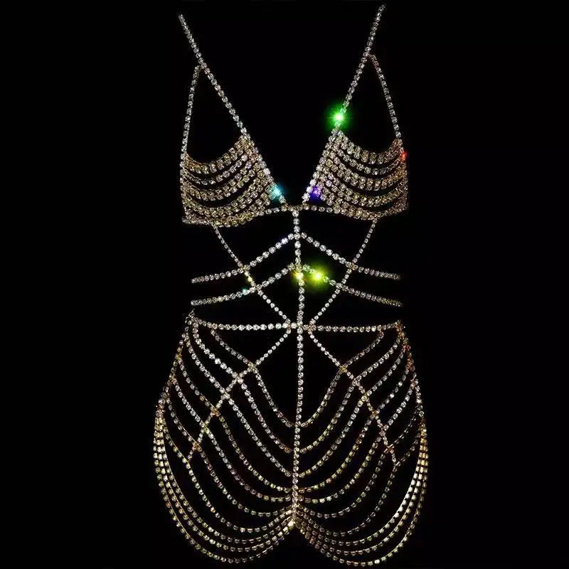Fashion Luxury Crystal Bodysuit Lingerie Body Chain for Women Bling Rhinestone Body Chain Bikini One Pc Dress Jewelry - Shoppiline