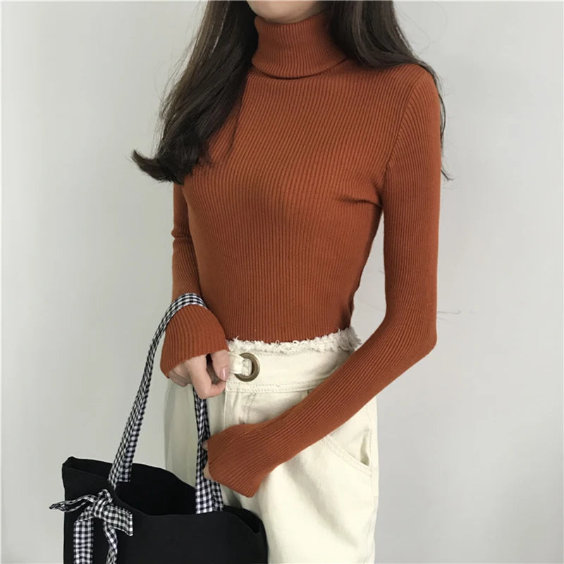 Turtleneck Sweater Womens 2026 Autumn Winter Tops Korean Slim Women Pullover Jumper Knitted Sweater Pull Femme Hiver Truien