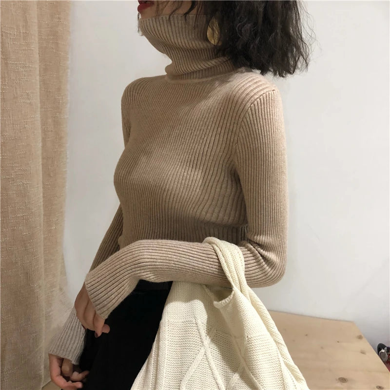 Turtleneck Sweater Womens 2026 Autumn Winter Tops Korean Slim Women Pullover Jumper Knitted Sweater Pull Femme Hiver Truien