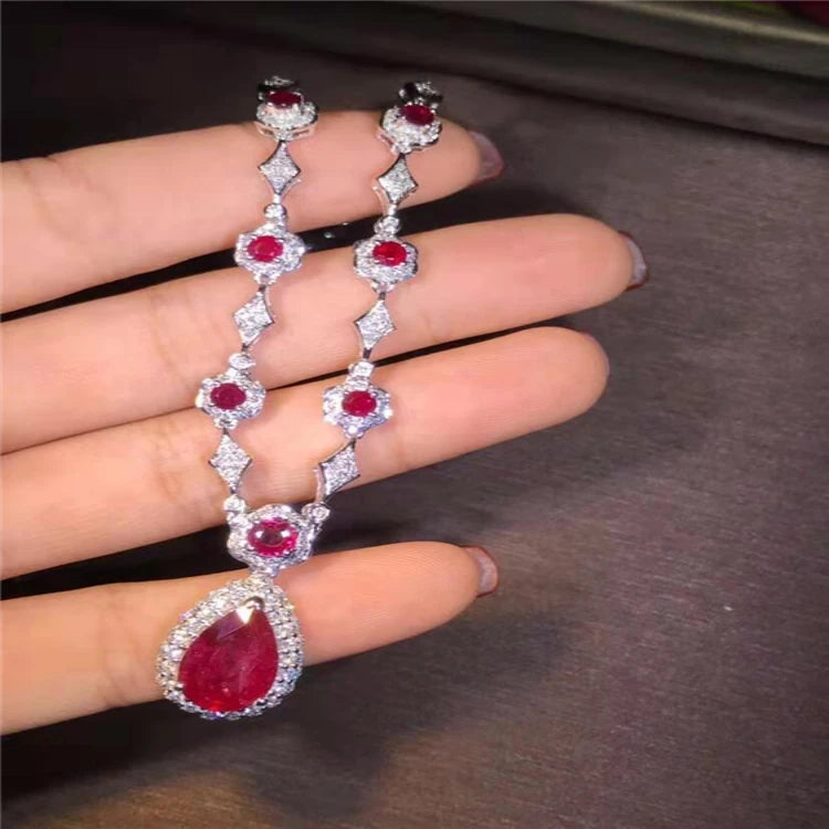 Indian Jewelry Gold 18k Gold  South Africa Real Diamond Natural Ruby Necklace for Women Fashion Jewelry Set - Shoppiline