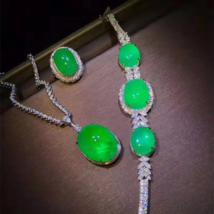 18k Gold Women Wedding Stone Jewelry Wholesale Colombia Natural Green Emerald Necklace Pendant Bracelet Ring Set - Shoppiline