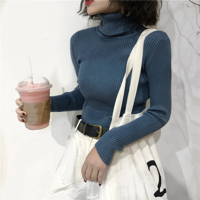 Turtleneck Sweater Womens 2026 Autumn Winter Tops Korean Slim Women Pullover Jumper Knitted Sweater Pull Femme Hiver Truien