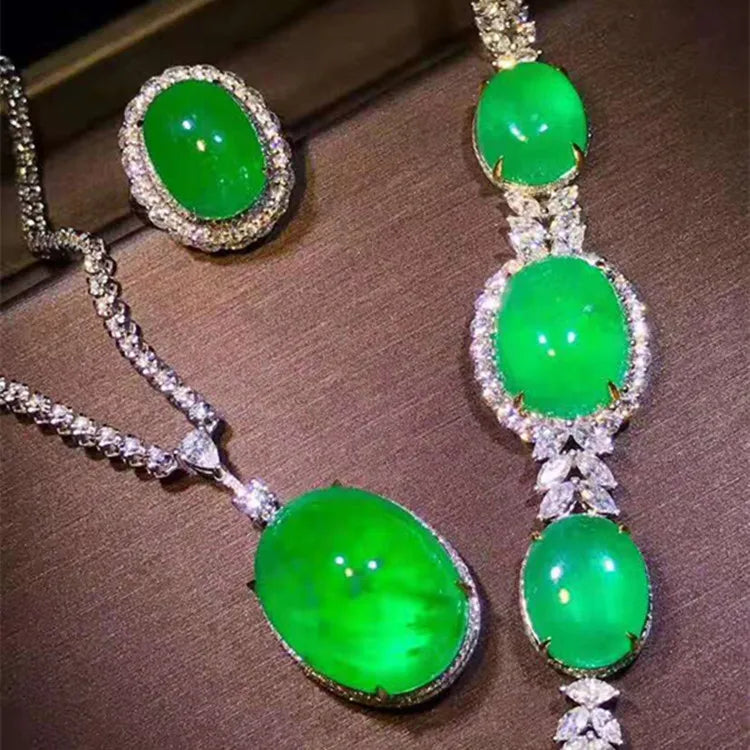 18k Gold Women Wedding Stone Jewelry Wholesale Colombia Natural Green Emerald Necklace Pendant Bracelet Ring Set - Shoppiline