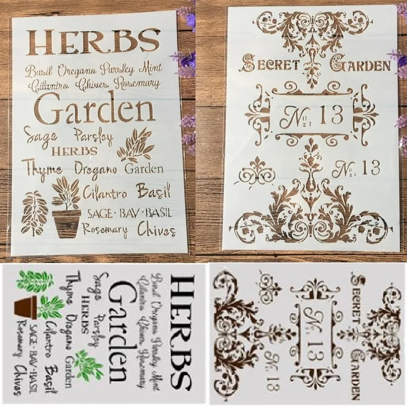 2 Stück/Packung A4 Blumenwörter Garten DIY Basteln Schicht-Schablonen Malerei Scrapbooking Stempeln Prägen Album Papiervorlage
