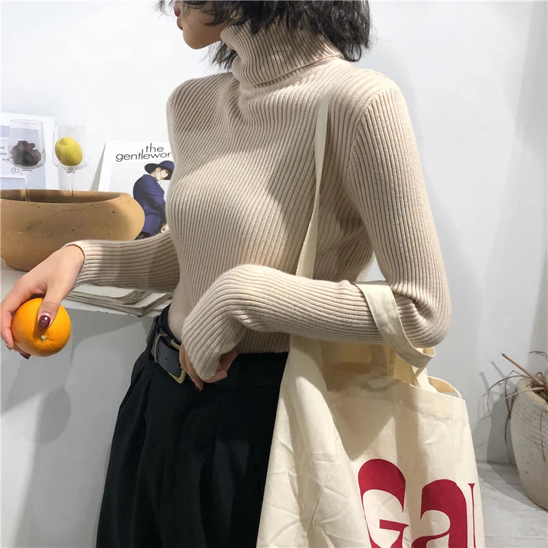 Turtleneck Sweater Womens 2026 Autumn Winter Tops Korean Slim Women Pullover Jumper Knitted Sweater Pull Femme Hiver Truien